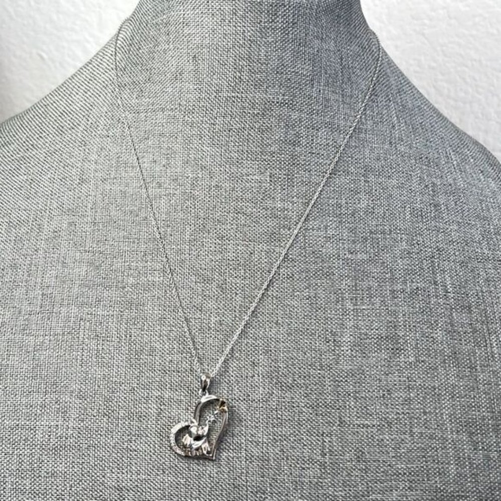 Cute Heart and Elephant Pendant Necklace in Sterling Silver